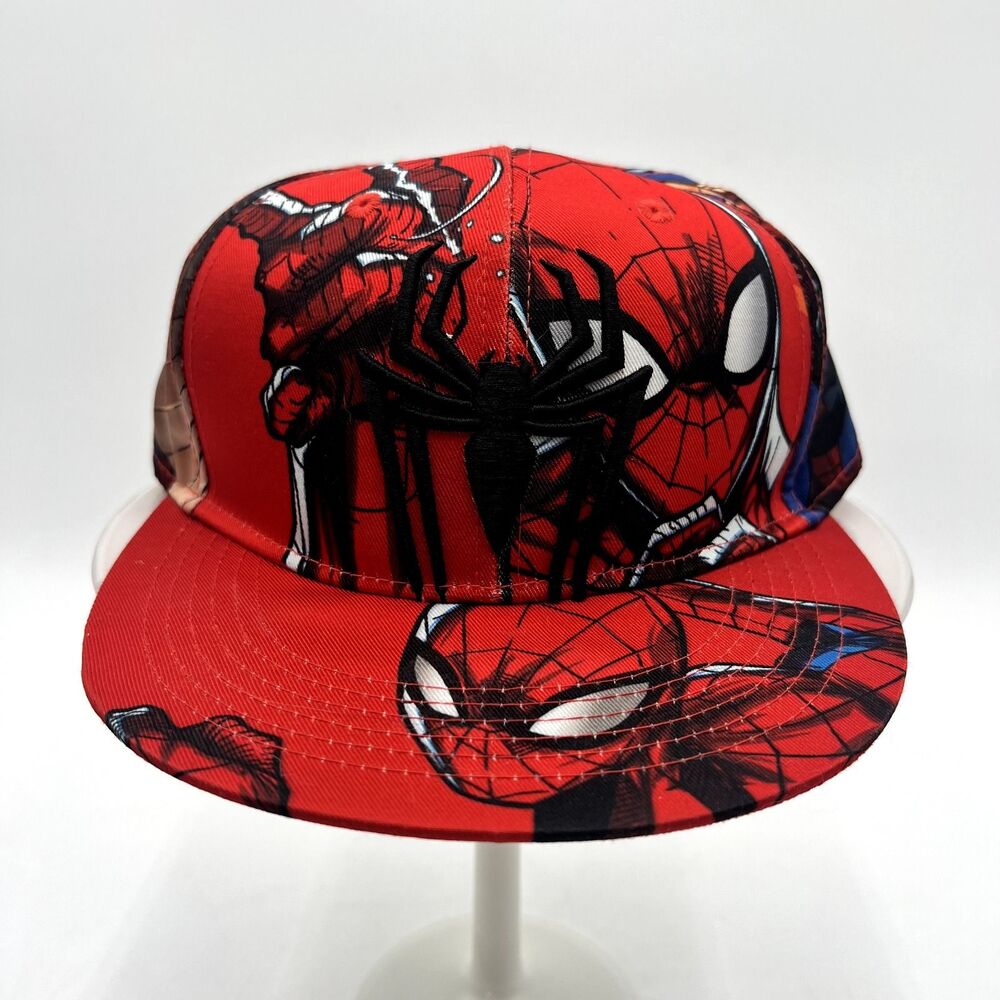 Spider-Man With Embroidered Spider Snapback Flat Brim Cap All Over Graphics